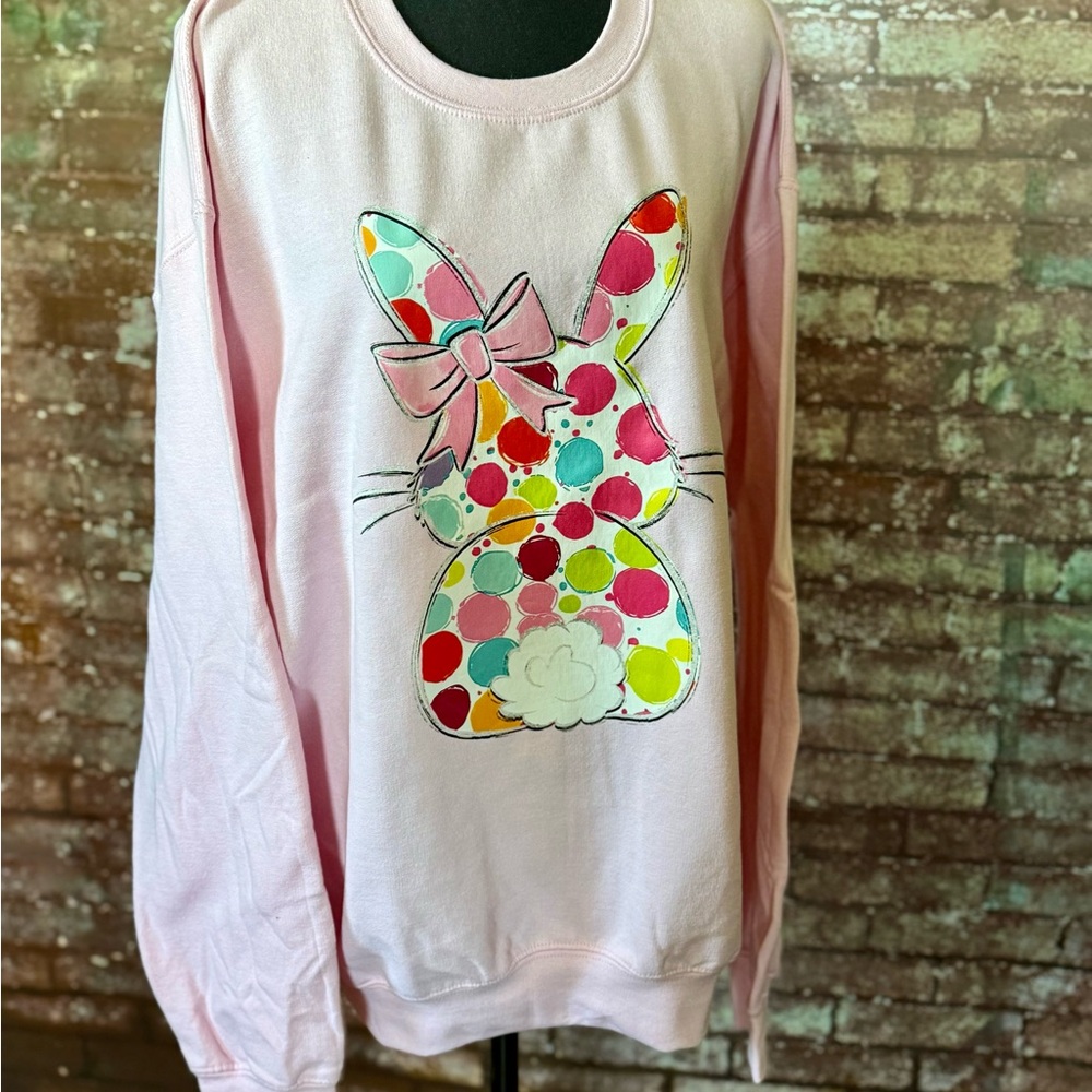 Gildan Light Pink Polka Dot Bunny Sweatshirt